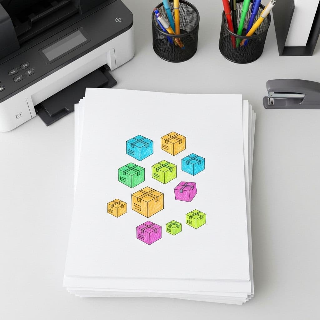 Stack of paper with boxes